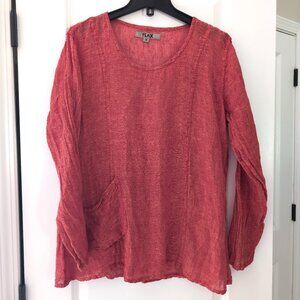 FLAX Women’s Long Sleeve Linen Tunic Shirt Size S Pumpkin Burnt Orange